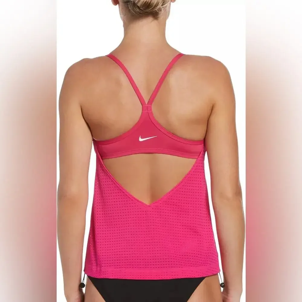Nike  Swim 2 Piece Set - Pink Layered Tankini and Black Bottoms